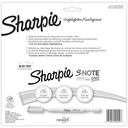 Sharpie Tank Style Highlighters, Chisel Tip Fluorescent Highlighter Marker Set, Office And Teacher Supplies, Assorted, 12 Count