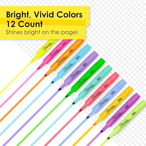 Sharpie Tank Style Highlighters, Chisel Tip Fluorescent Highlighter Marker Set, Office And Teacher Supplies, Assorted, 12 Count