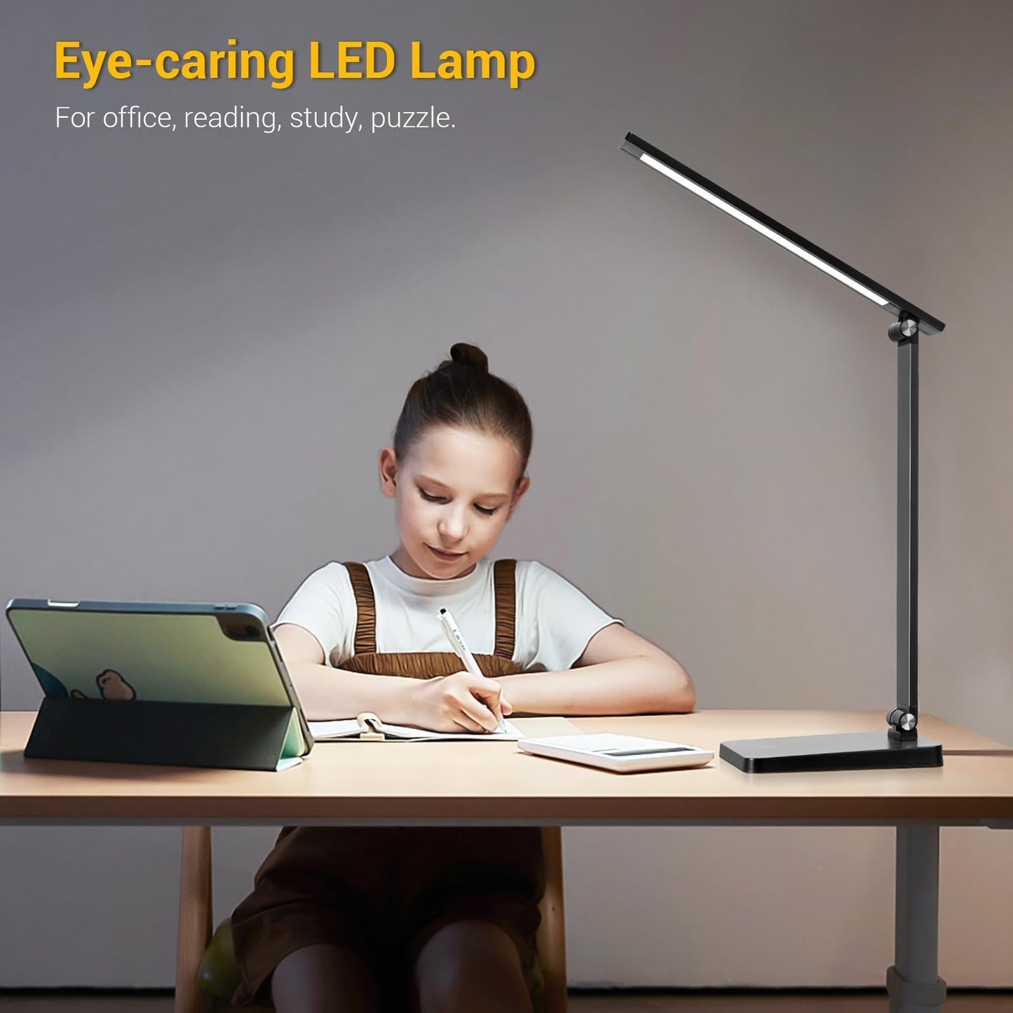 Office Desk LED Lamp, 3 Levels Dimmable Reading Desk Light with USB Charging Port