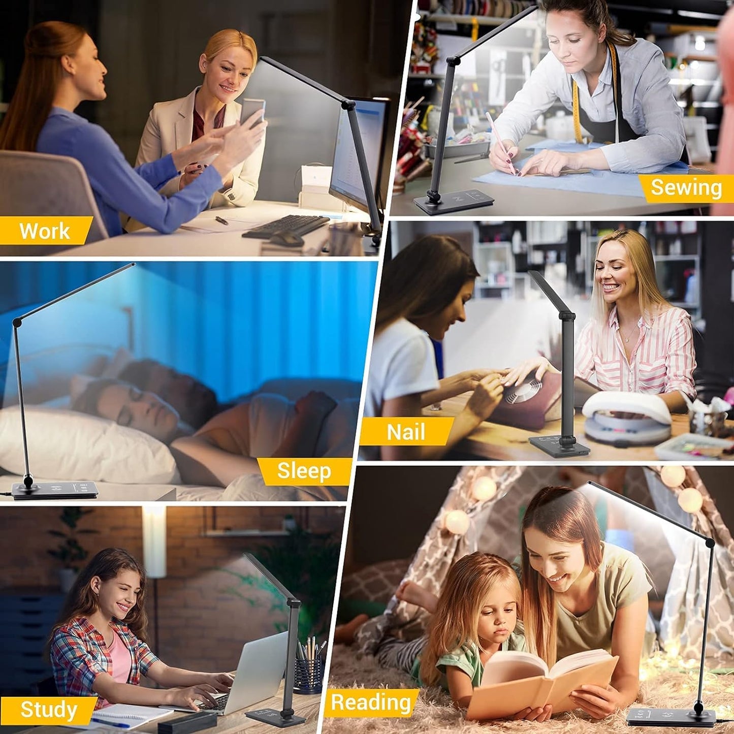 Office Desk LED Lamp, 3 Levels Dimmable Reading Desk Light with USB Charging Port