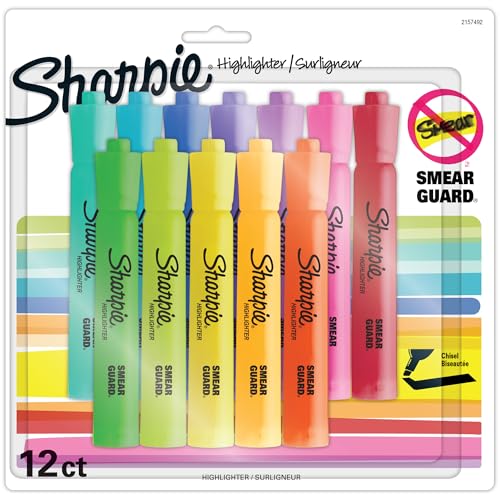 Sharpie Tank Style Highlighters, Chisel Tip Fluorescent Highlighter Marker Set, Office And Teacher Supplies, Assorted, 12 Count